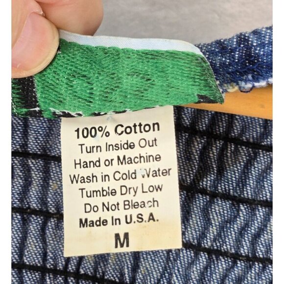 VTG Blue Denim Dress Midi Smocked Bodice High Waist Rhinestones Sz M Bossy - Picture 7 of 9